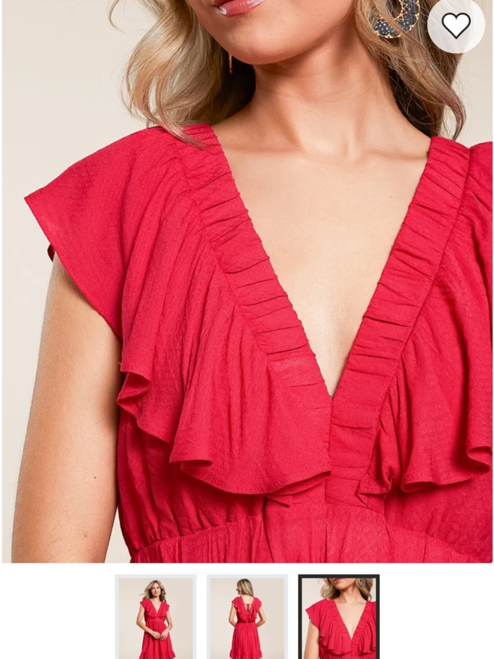Buckle Red Ruffle V-Neck Mini Dress - Picture 3 of 3